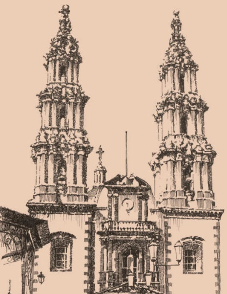 Hand-drawn temple towers
